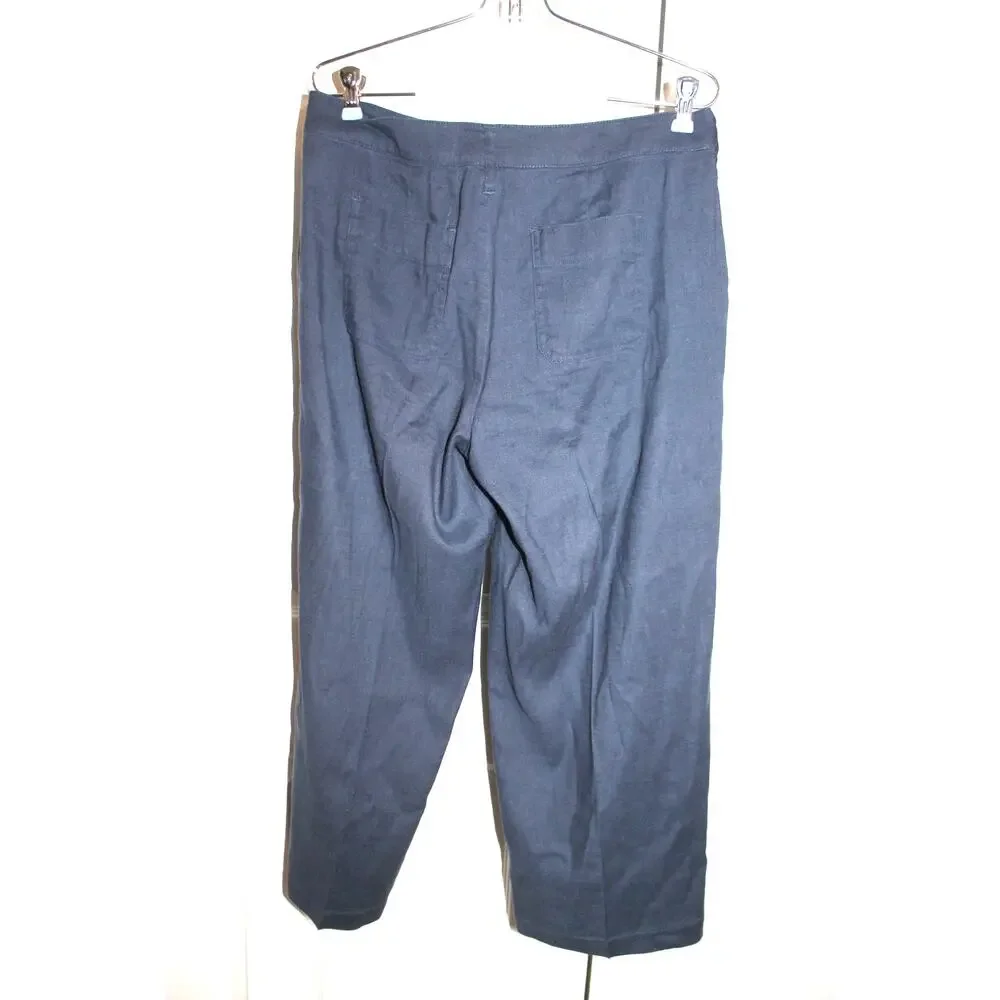 NYDJ Blue Linen Blend Wide Leg Cropped Pants sz 4
